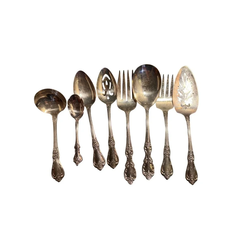 Oneida Wm Rogers Vanessa Francesca Silverplate Serving Set 7pc Flatware Vintage‎